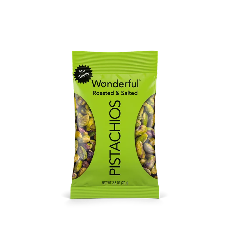 Wonderful No Shells Pistachios — Roasted & salted pistachios · 2.25 oz bag
